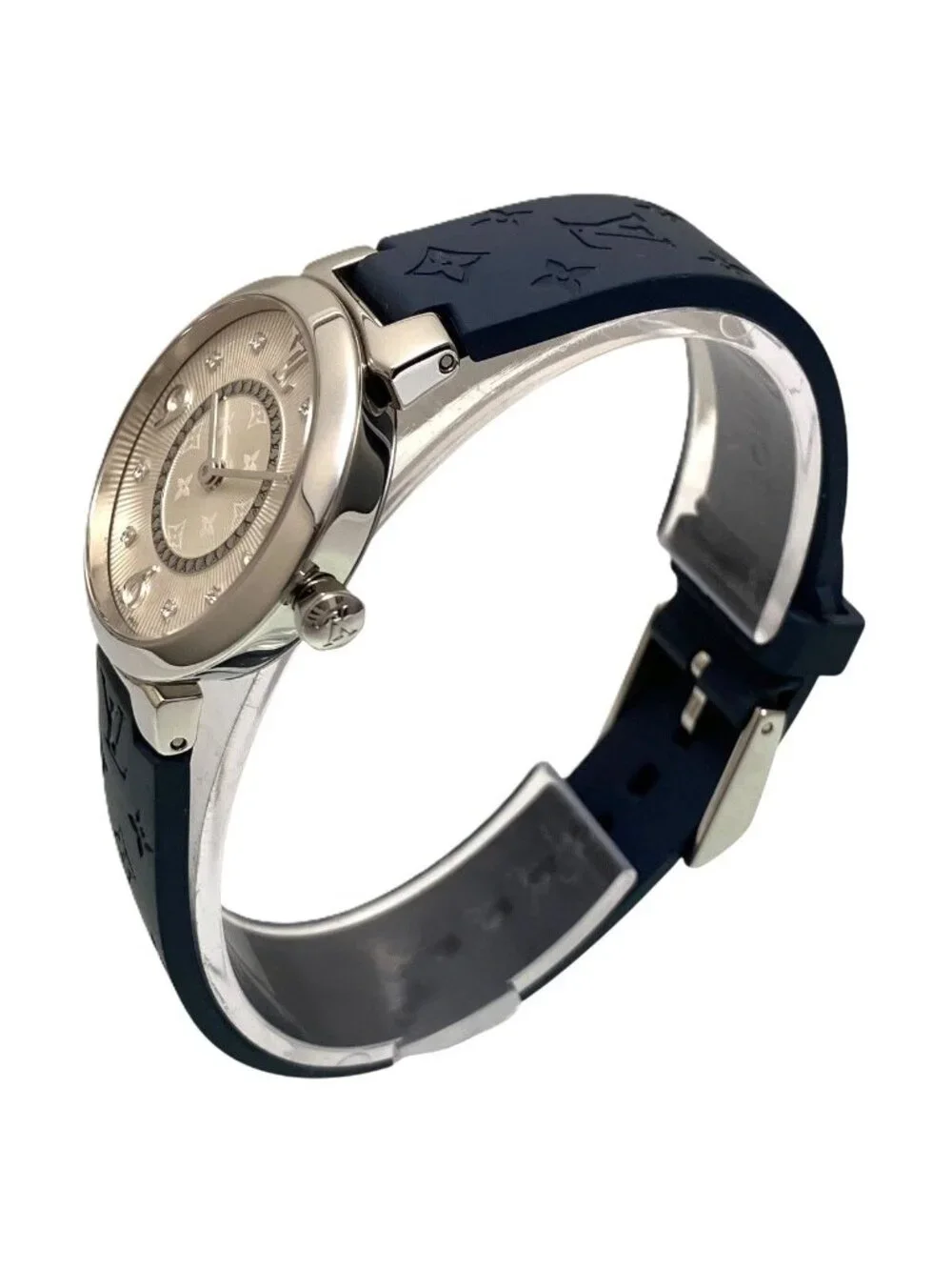 Louis Vuitton Tambour Watch SS Rubber Quartz Silver Dial